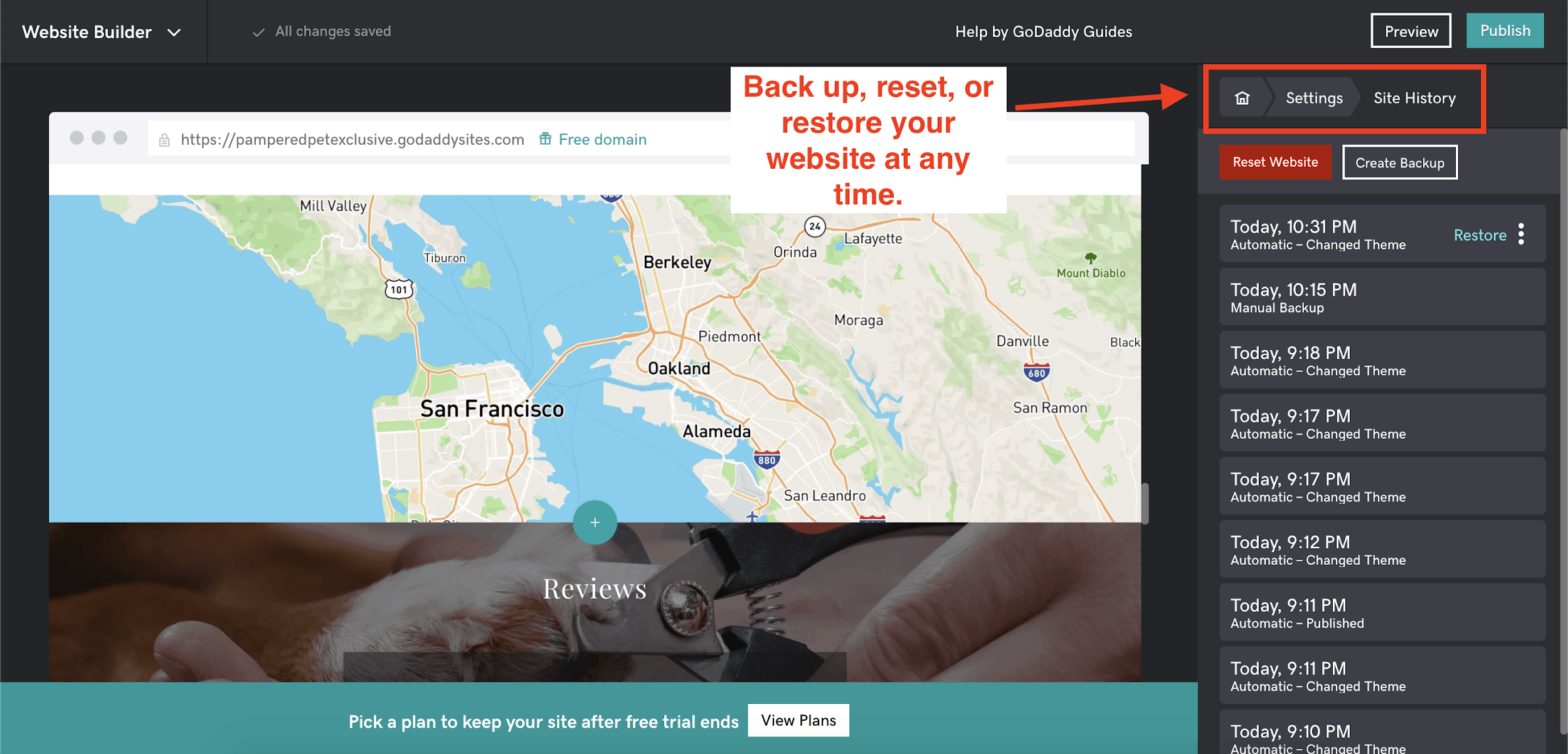 GoDaddy Web Sitesi Oluşturucu ayarları